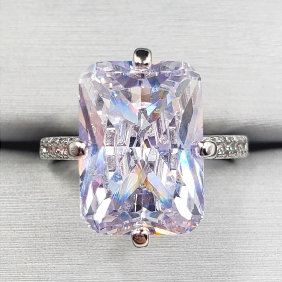 Jewelry - 6 Carat Radiant Cut White Diamond Simulant Silver Tone Engagement Ring